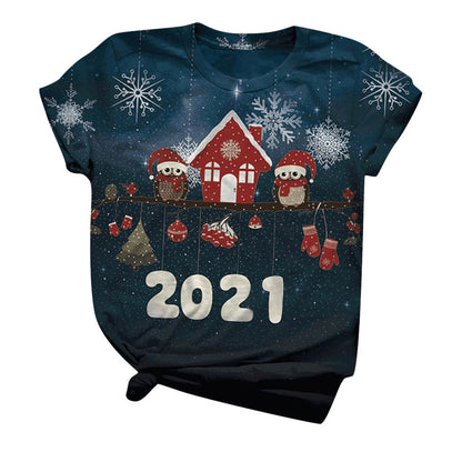 Christmas Snowman Elk Graphic T-Shirt