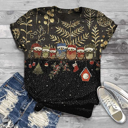 Christmas Snowman Elk Graphic T-Shirt