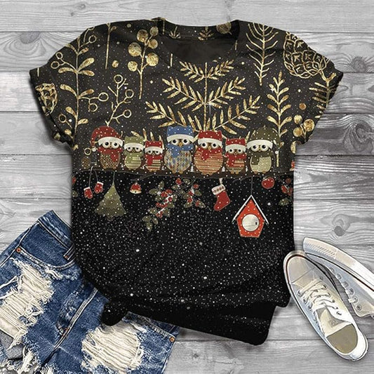 Christmas Snowman Elk Graphic T-Shirt