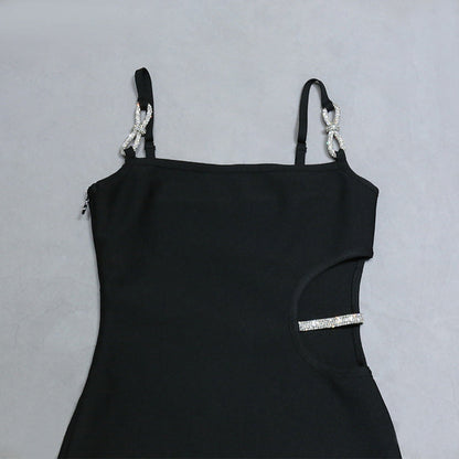 Diamond-embedded Elegant Long Bandage Suspender Skirt